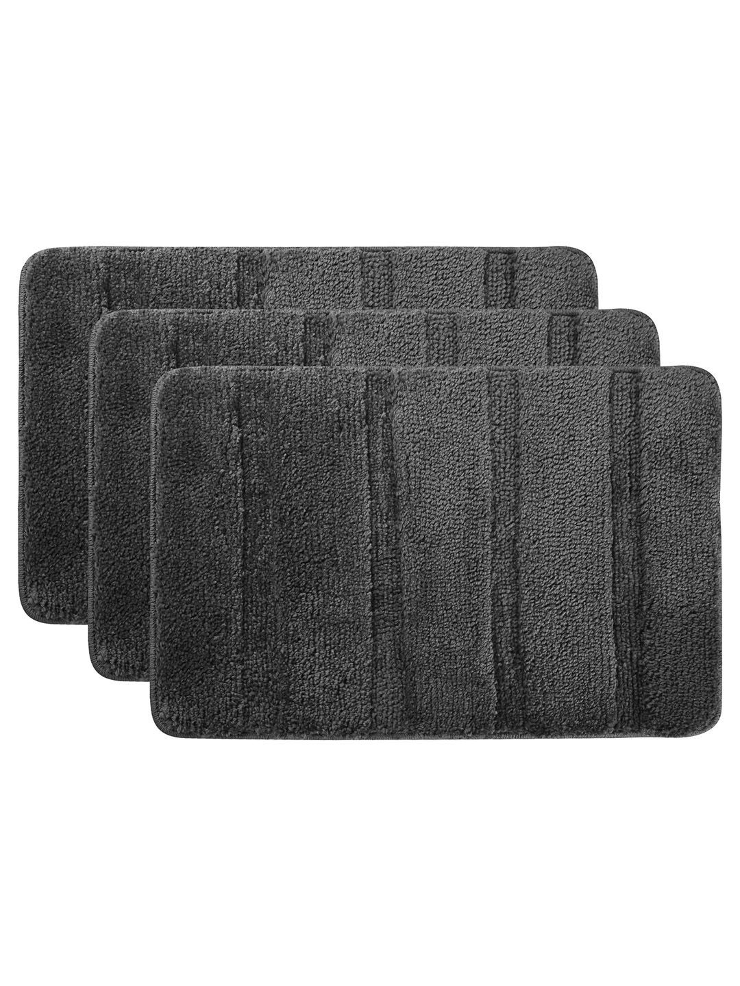 Kuber Industries Grey 3 Pieces Microfibre Anti Skid Mat For Bathroom