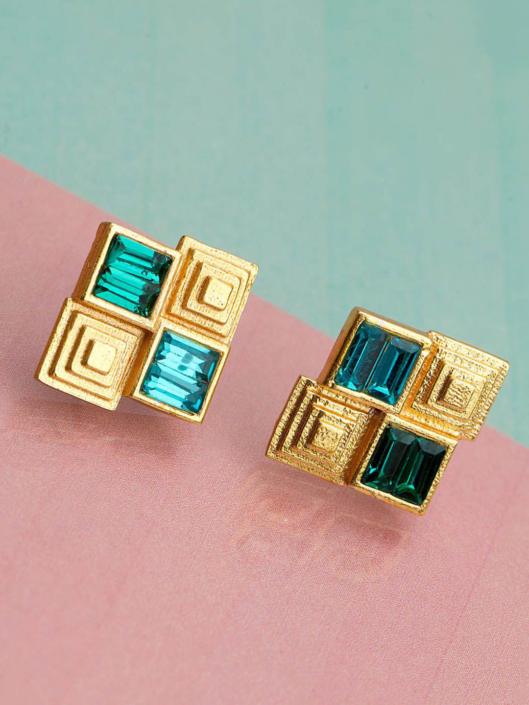 Voylla Gold-Plated Stone Studded Vista Geomatrix Studs