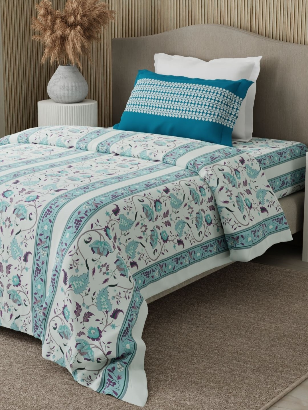 Boutique Living India Valatia Karigari White Pure Cotton Single Bedsheet Set 2.24m x 1.52m