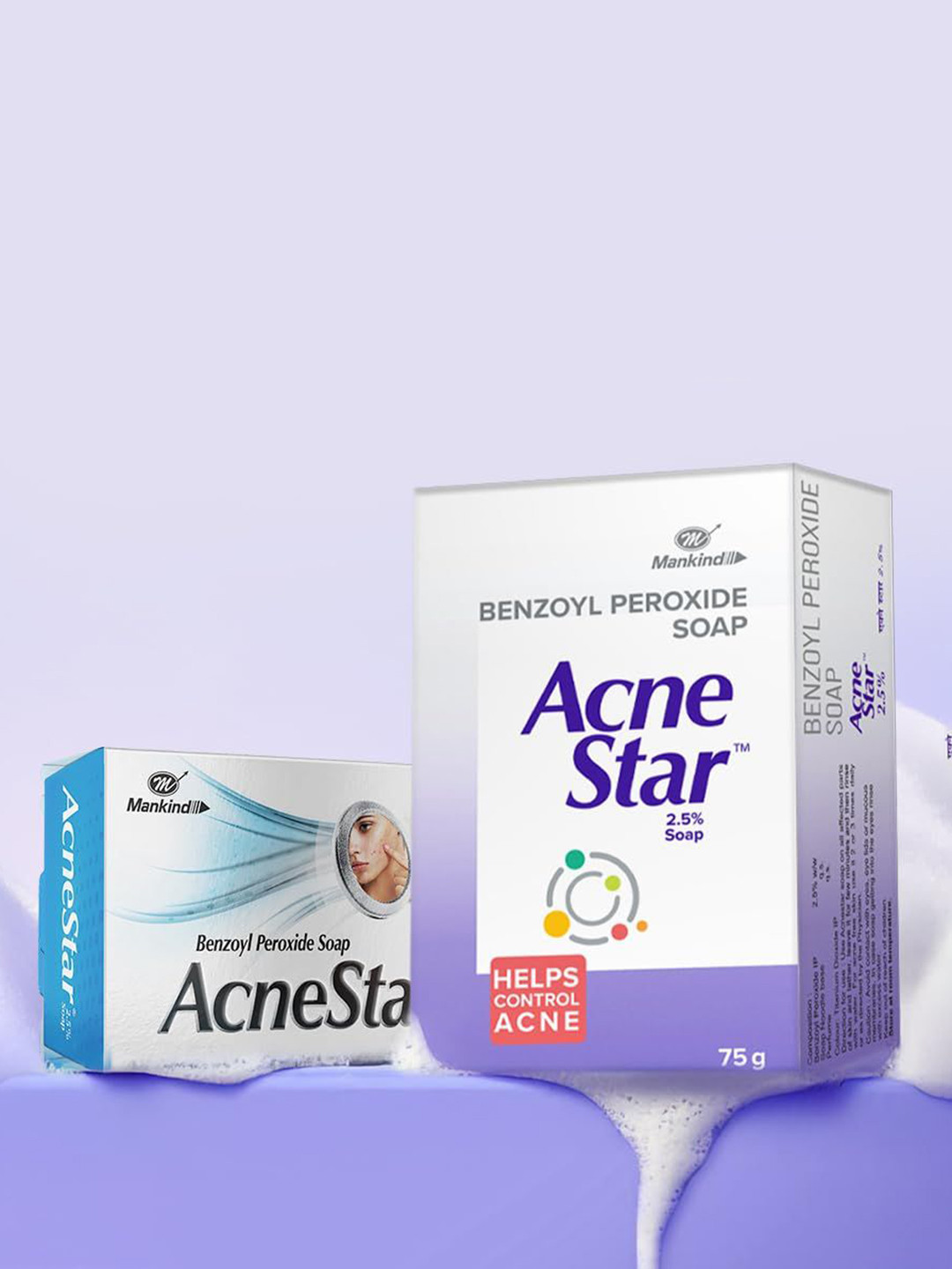 AcneStar Set Of 4 2.5% Benzoyl Peroxide Soap For Acne Prone Skin - 75 g Each