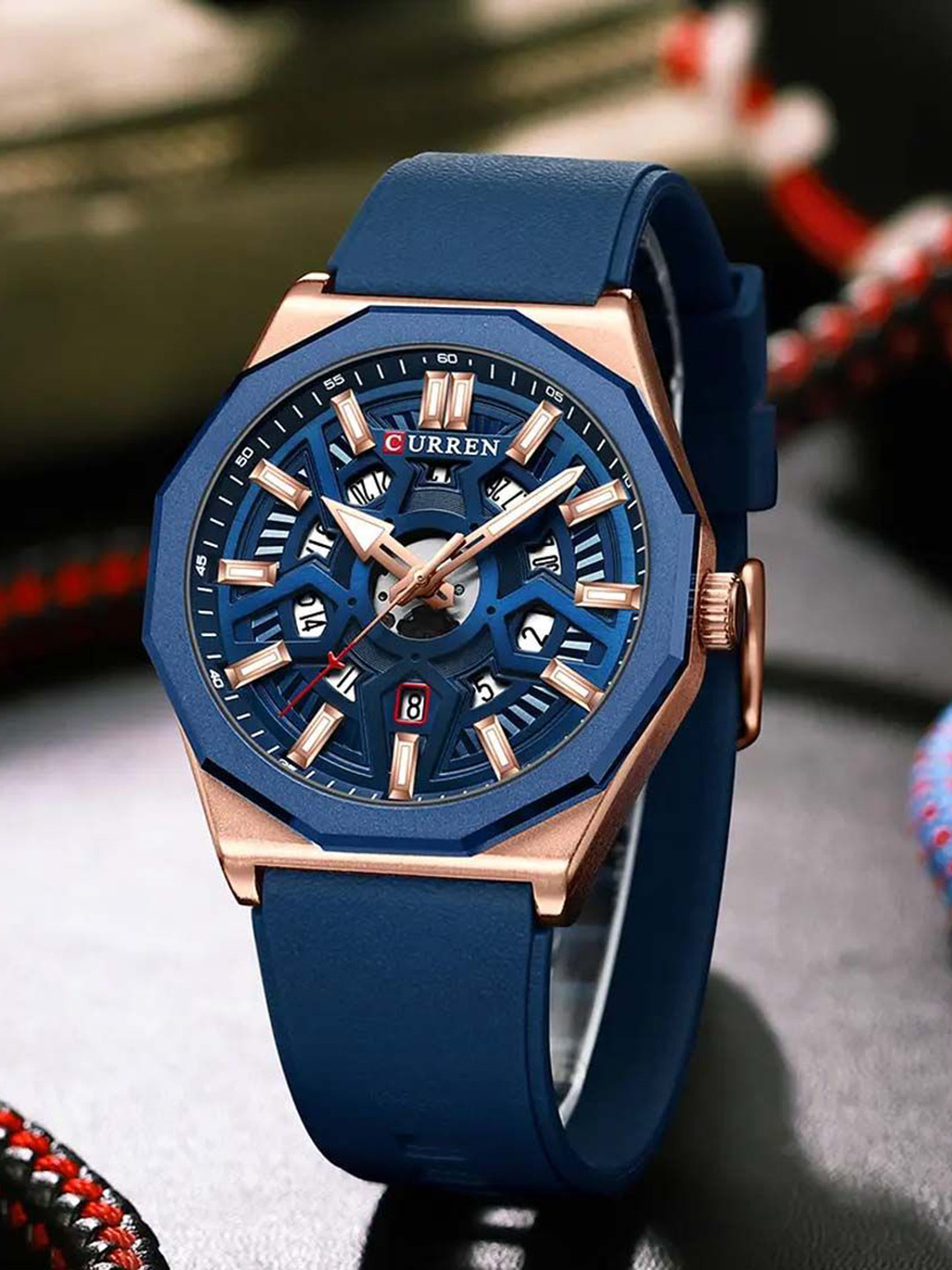 Curren Men Brass Dial & Straps Analogue Watch