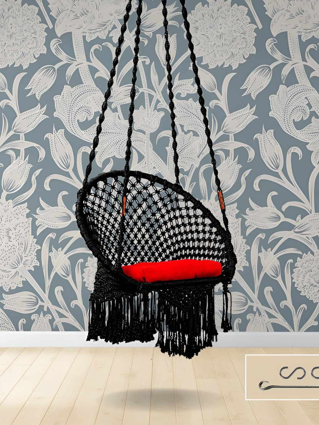 Swingzy Black & Red Textured Hammock Swing With Cushion Set