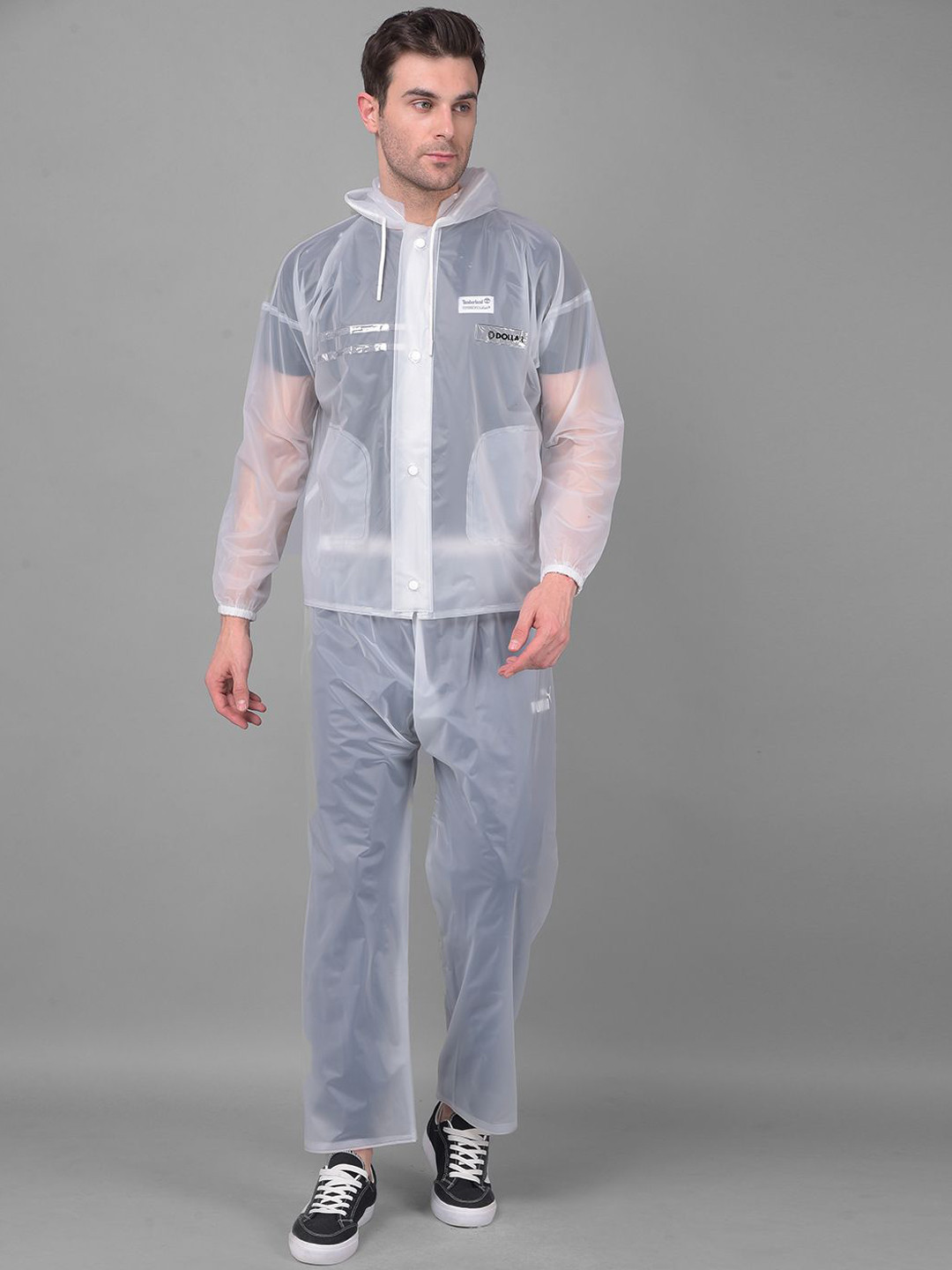 Dollar Rainguard Men's PVC Full Sleeve Solid Raincoat Set With Adjustable Hood and Pocket