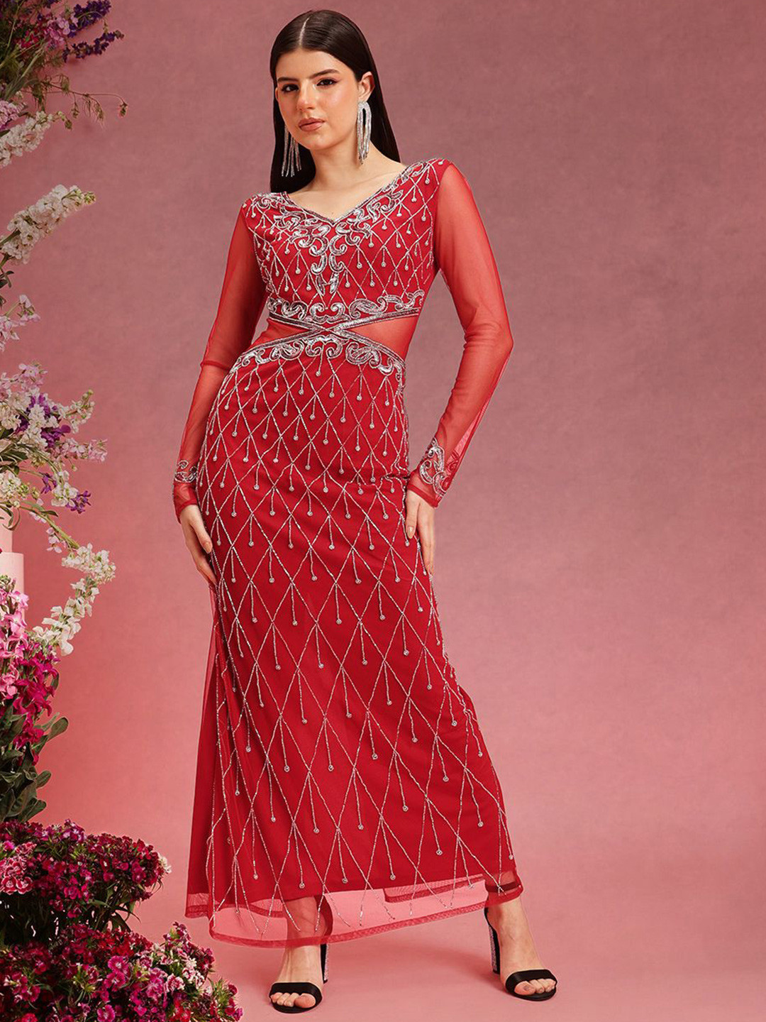 STREET 9 Net Women Embellished Sheath Maxi Dress