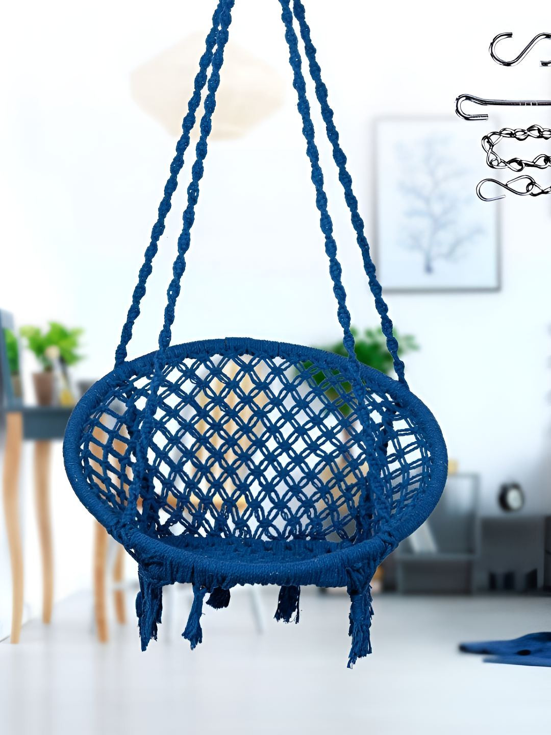 Swingzy Blue Textured Pure Cotton Hammock Swing