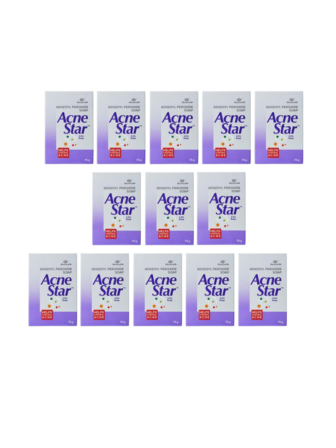 AcneStar Set Of 13 2.5% Benzoyl Peroxide Soap For Acne Prone Skin - 75 g Each