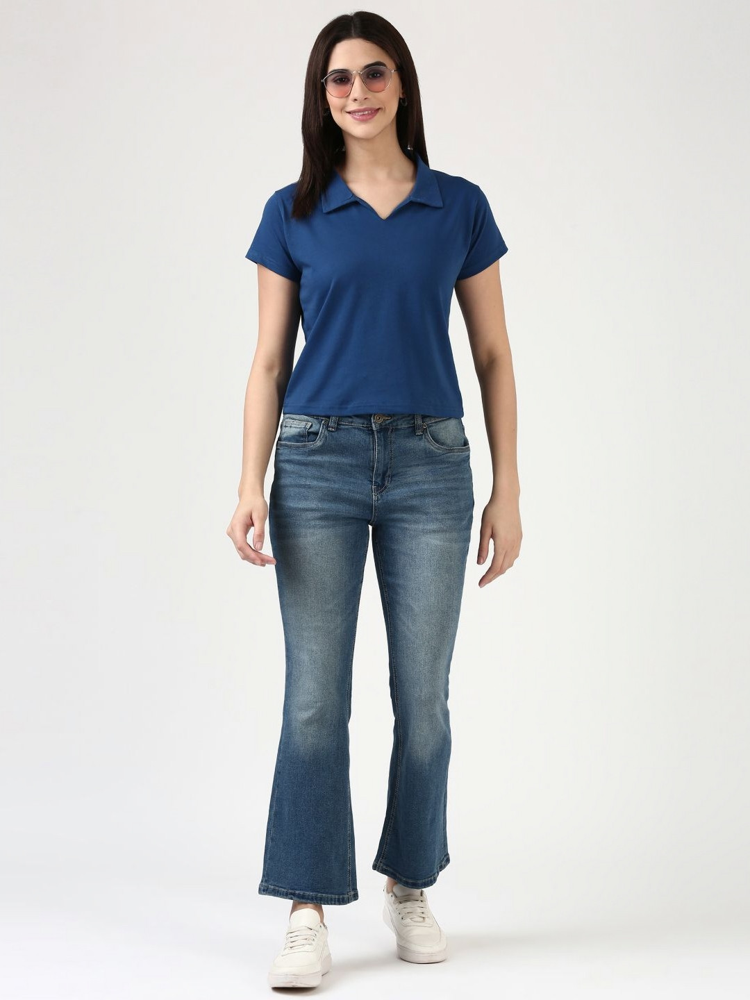 FILMODE Women Polo Collar Cotton T-shirt