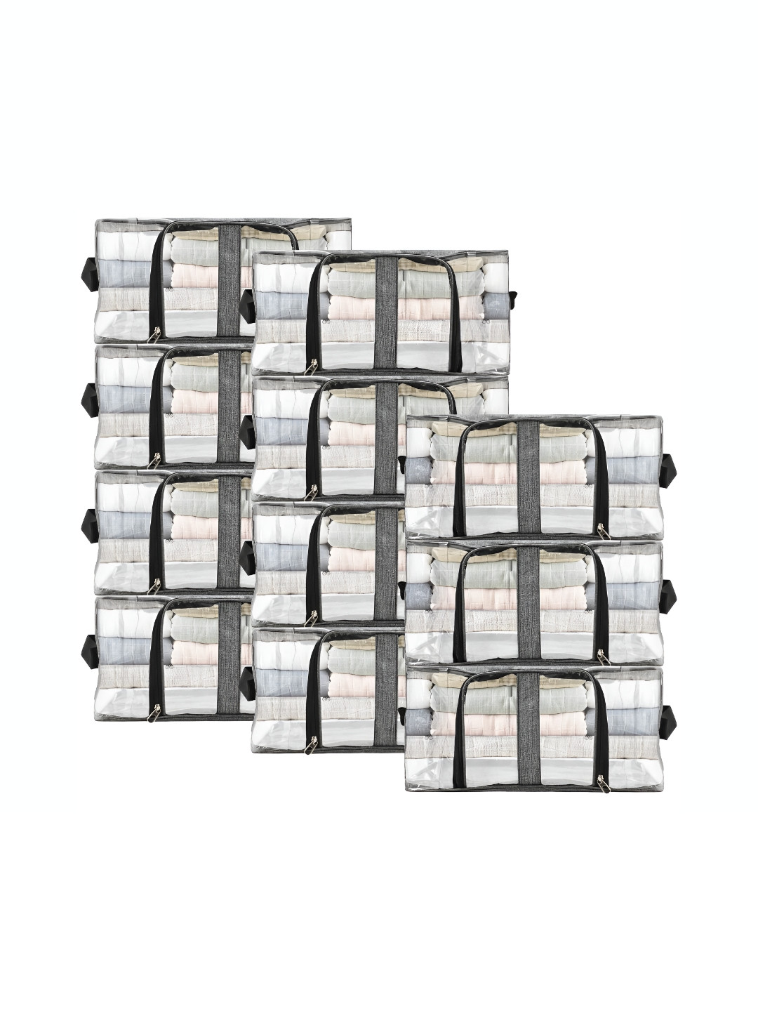 Panchhi Store Grey 11 Pieces Reusable Multi-Utility Organisers With Zipper & Handle