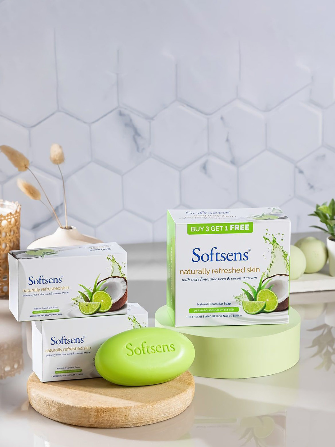 Softsens 4 Pcs Naturally Refreshed Skin Cream Bar Soap - 100 g Each