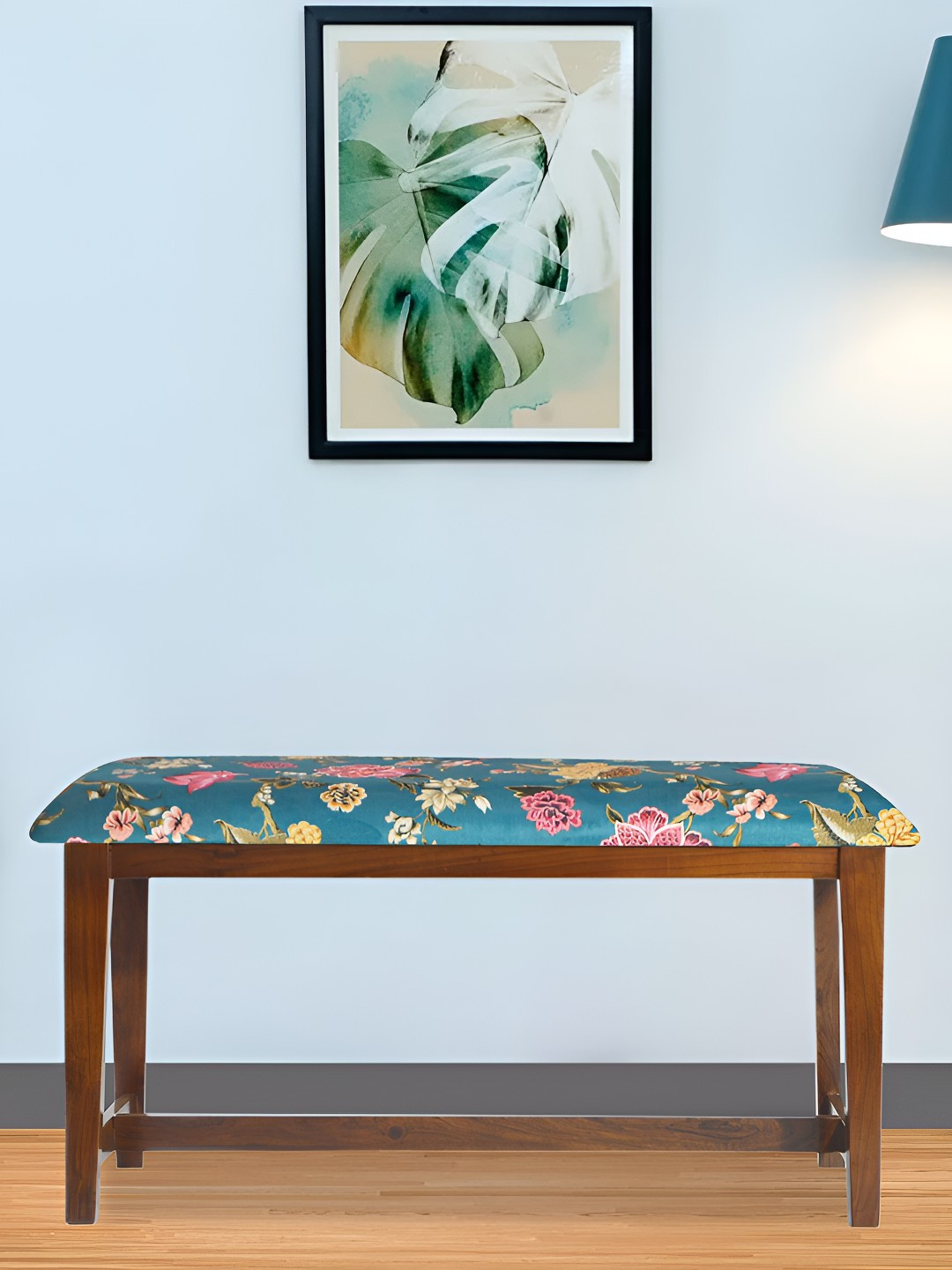 GLOBALLY INDIAN Brown & Blue Printed Wooden 2-Seater Dining Bench