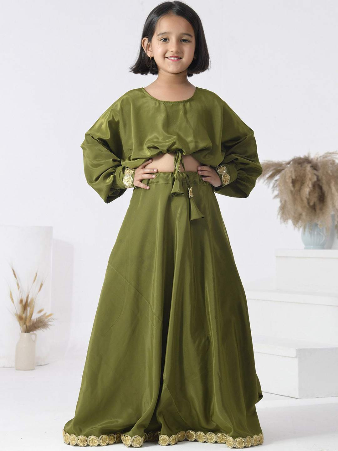 Bannhi by Priyanka Rathore  Girls Long Sleeves Top With Skirt