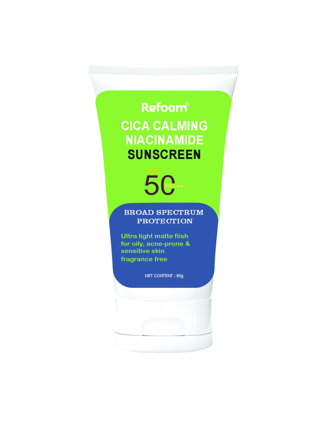REFOAM Cica Calming Niacinamide Face Sunscreen SPF 50 PA+++ - 60 g