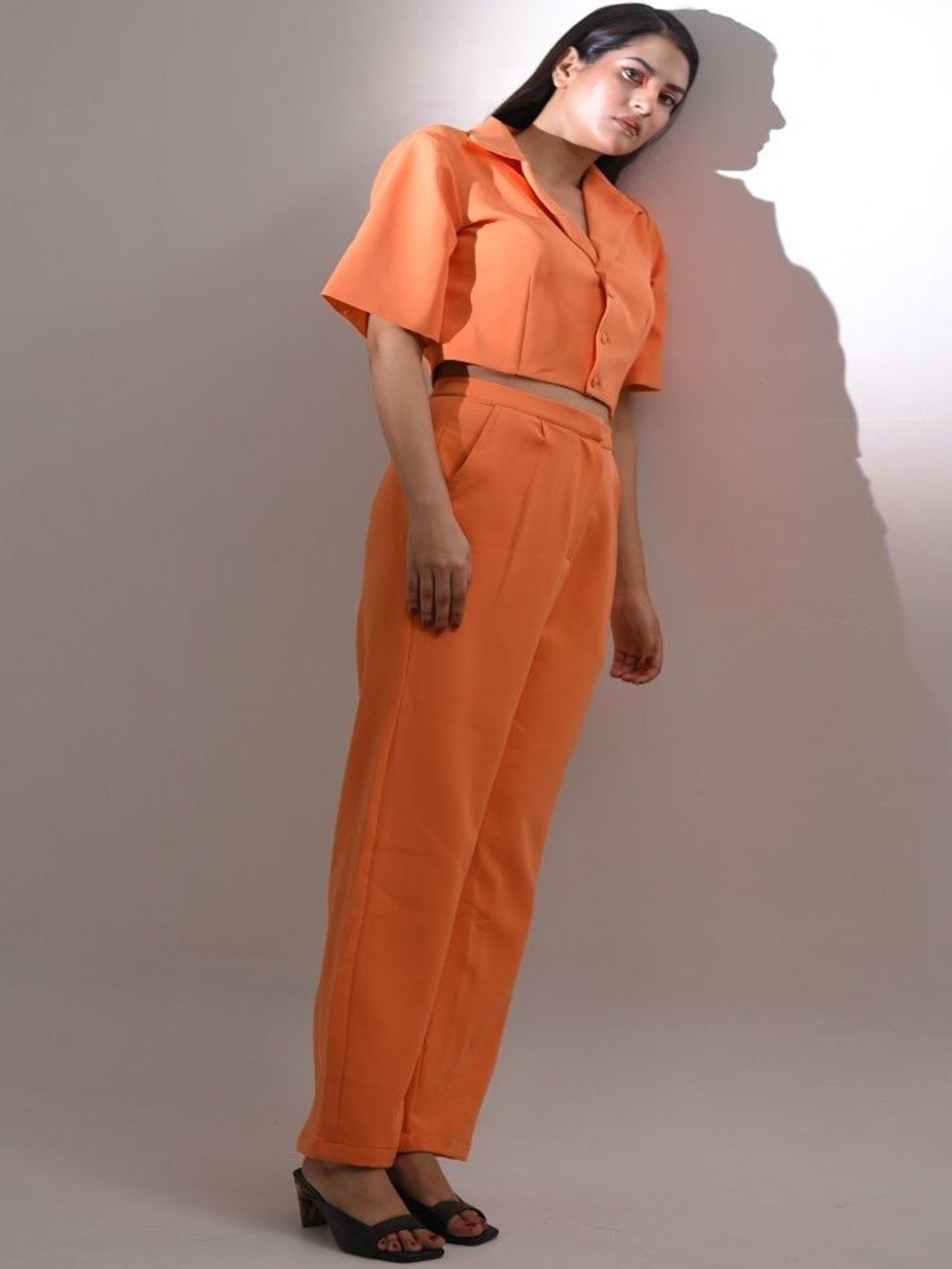 STYLESHIFT Notched Lapel Collar Crop Blazer With Trousers