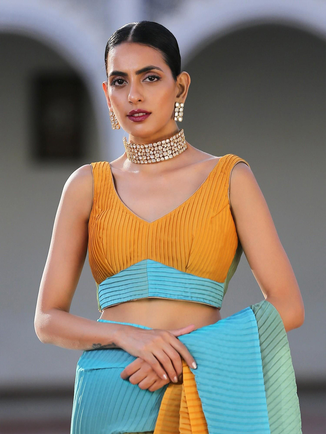 Swtantra V-Neck Sunrise Pleated Saree Blouse