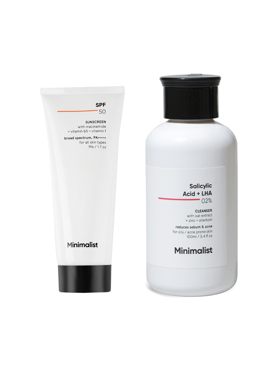 Minimalist Set Of SPF 50 Sunscreen & Salicylic Acid Face Wash - 30g + 100ml