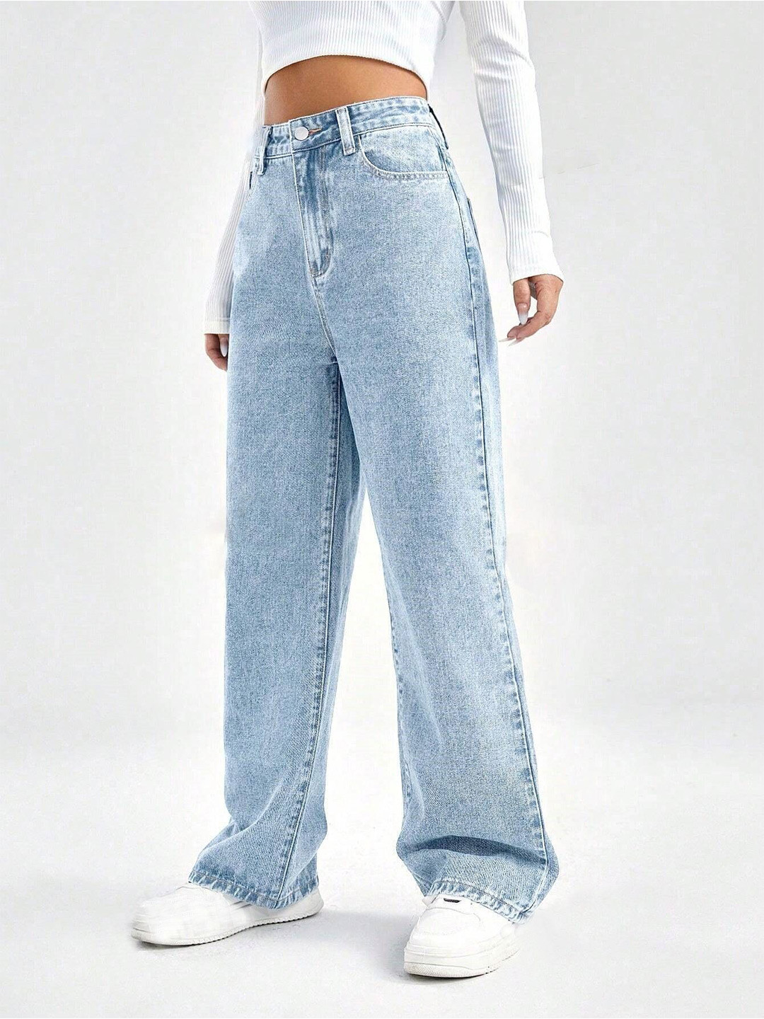 TYFFYN Women Classic Wide Leg High-Rise Stretchable Denim Jeans