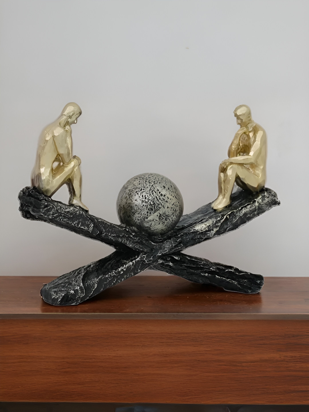 Royaloak Gold-Toned Thinking Men on Seasaw Figurine Showpiece