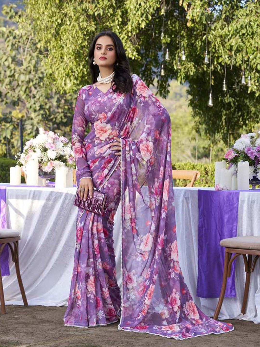 LOOKNBOOK ART Floral Printed Tussar Saree