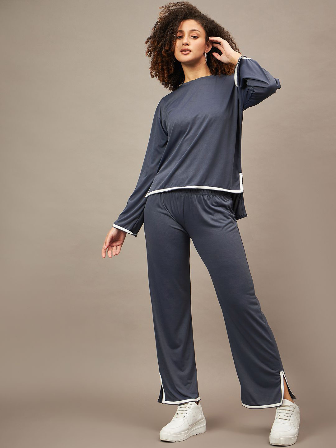 CORSICA Long Sleeves Contrast Piping Top With Trouser