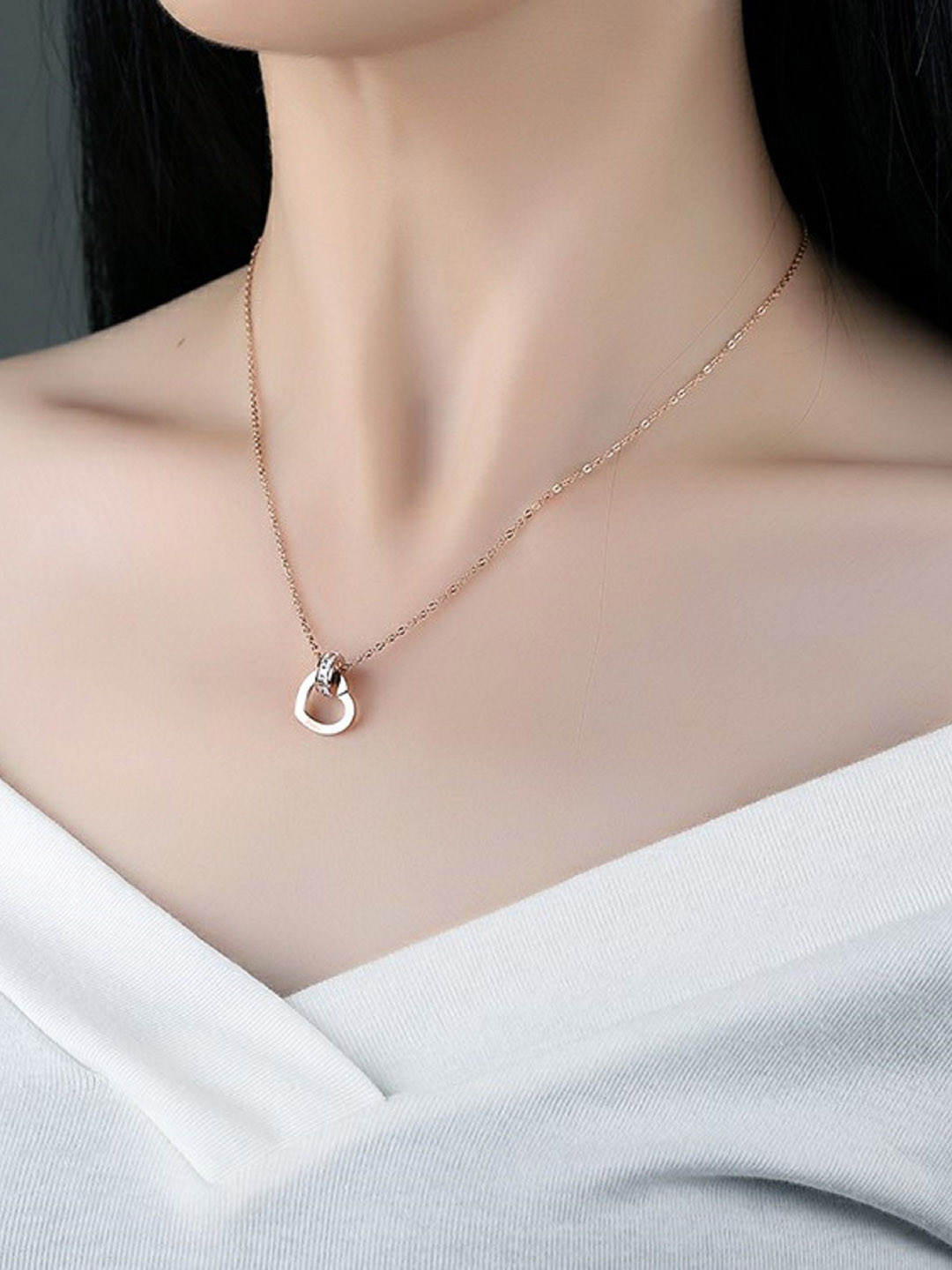 Eira Wen Rose Gold-Plated Artificial Stones Studded Heart Shaped Pendant With Earrings