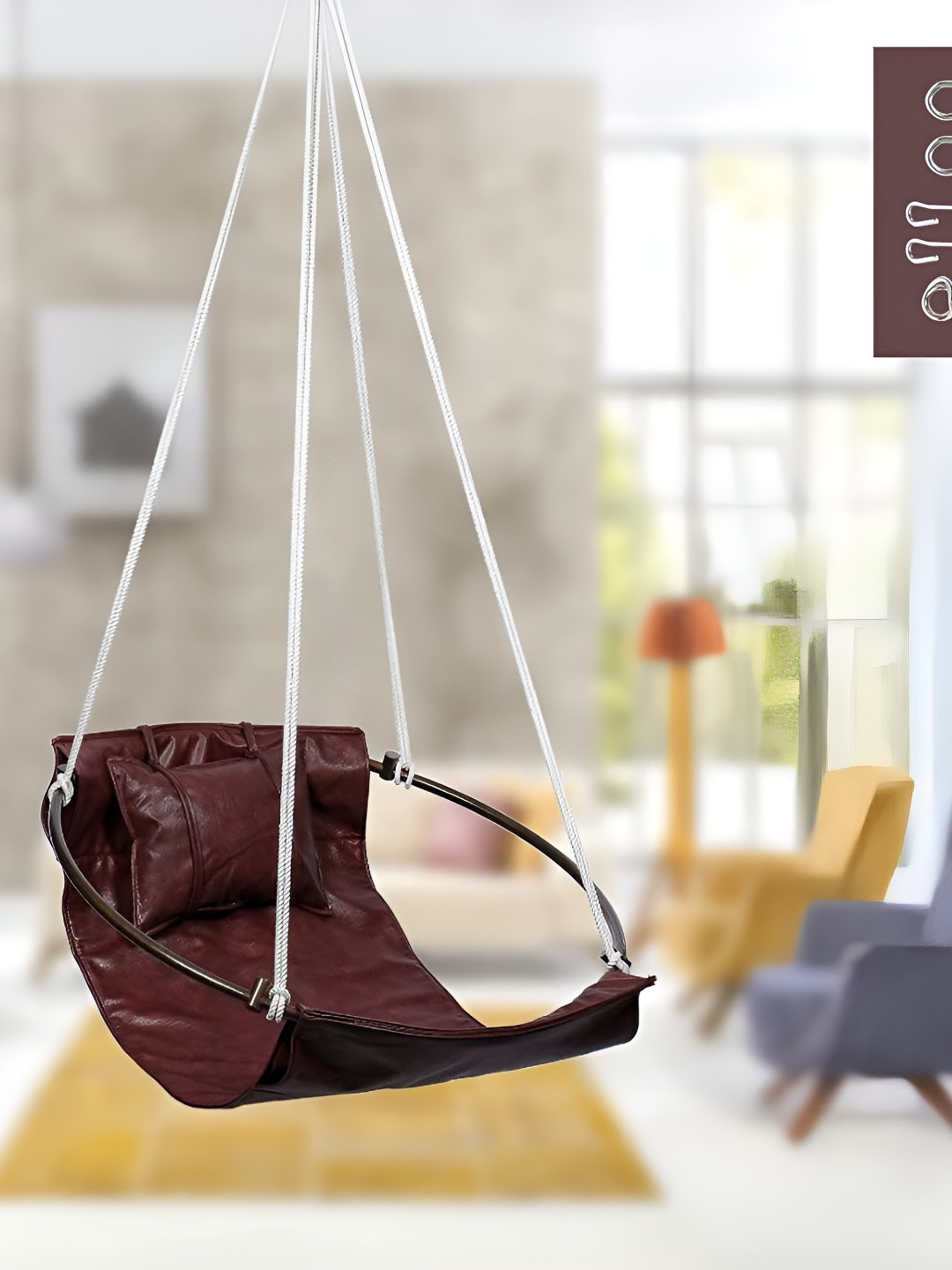 Swingzy Brown Sling Leather Hammock Swing With Head Cushion