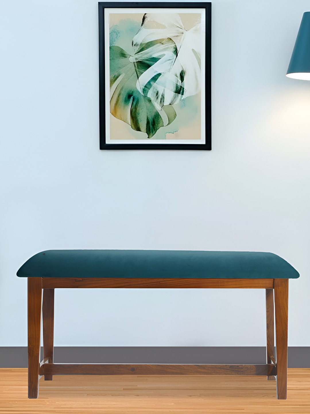 GLOBALLY INDIAN Teal Green 2-Seater Wooden Rectangle Bench