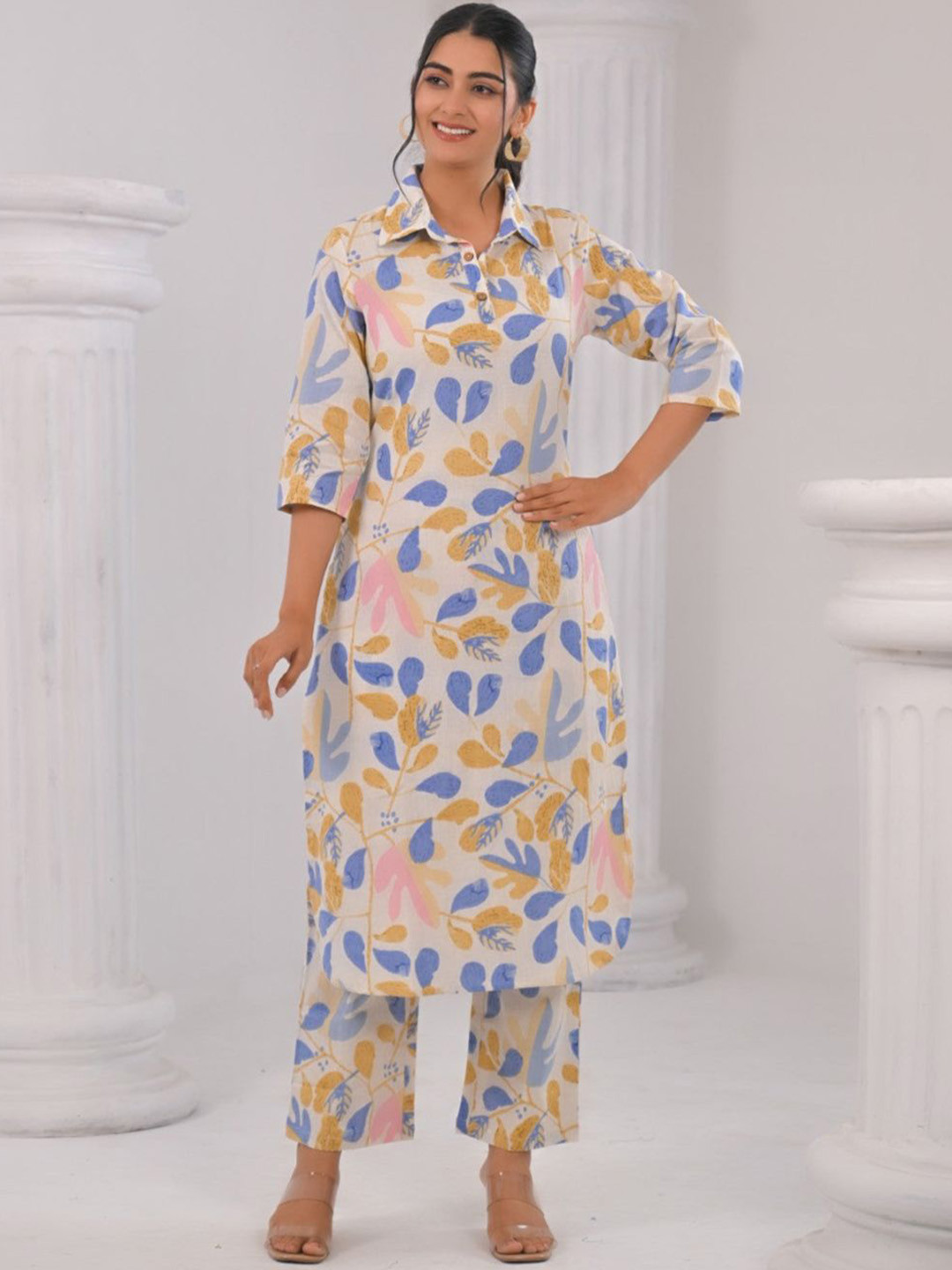 AUTUMN LANE Bhakti Vatika Printed Pure Cotton Tunic With Palazzo Set