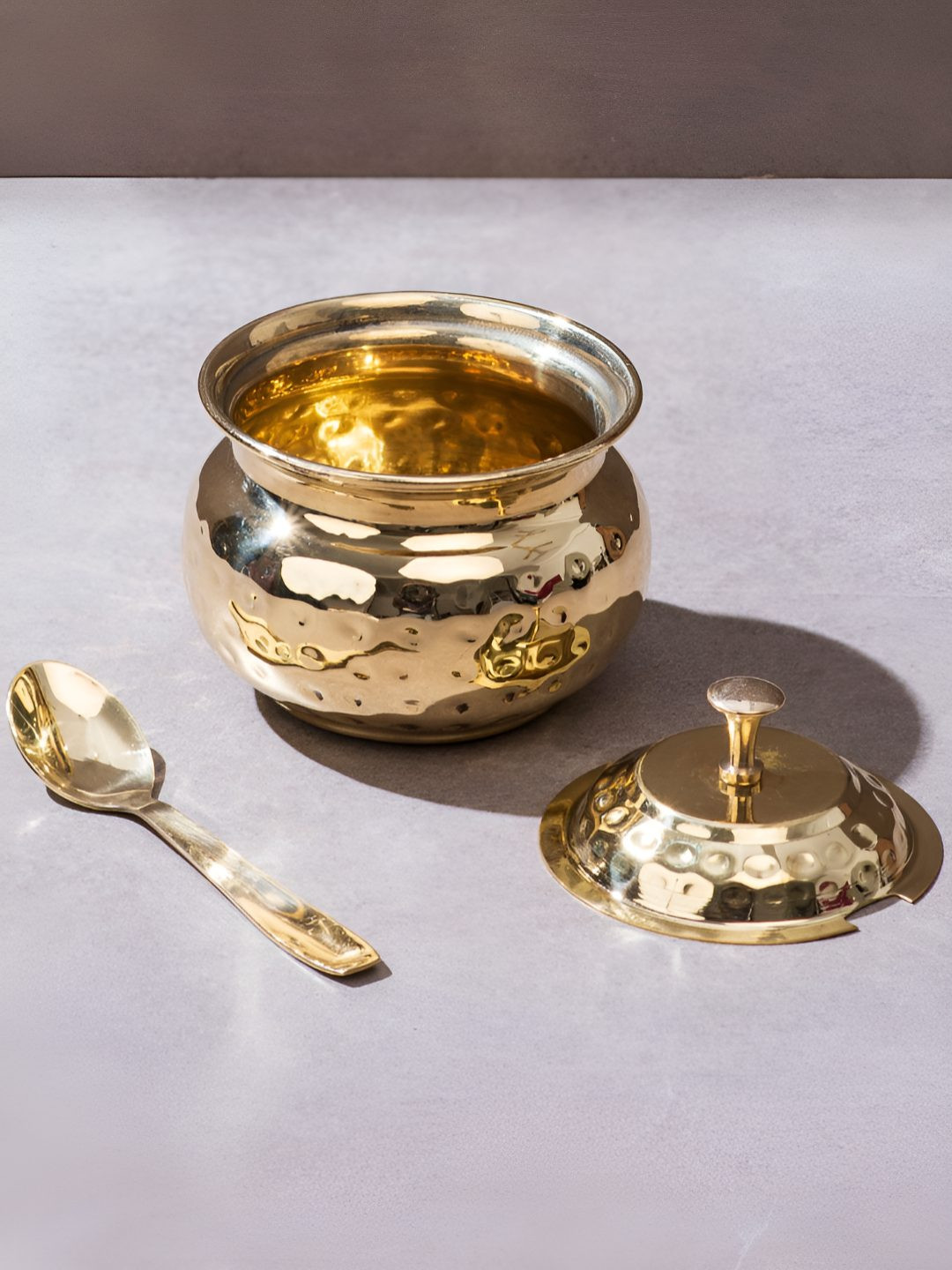 P-TAL Gold-Toned Brass Ghee Pot with Spoon and Lid - 250ml