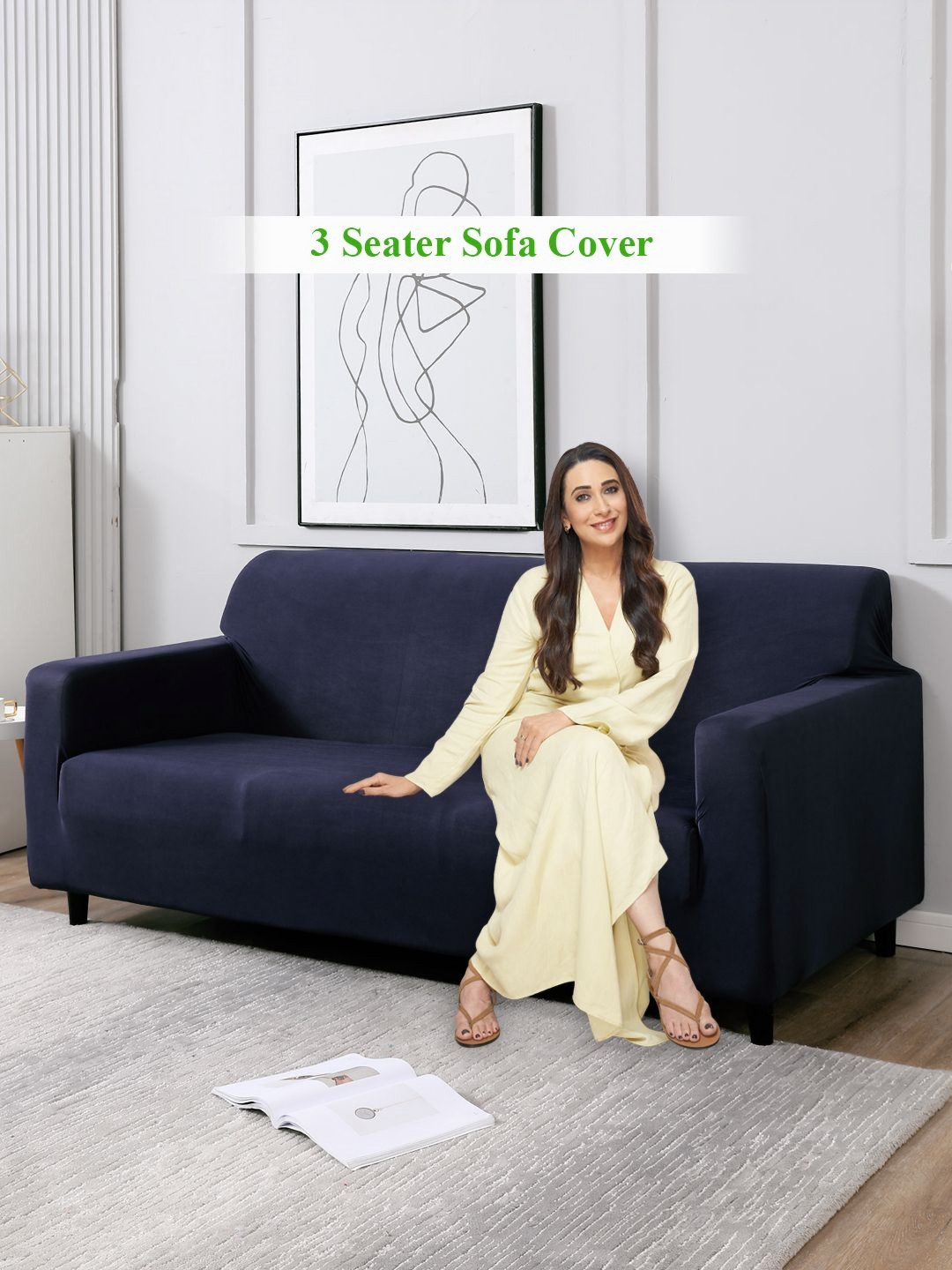 HOKIPO 3 Seater Solid Sofa Cover With Arms