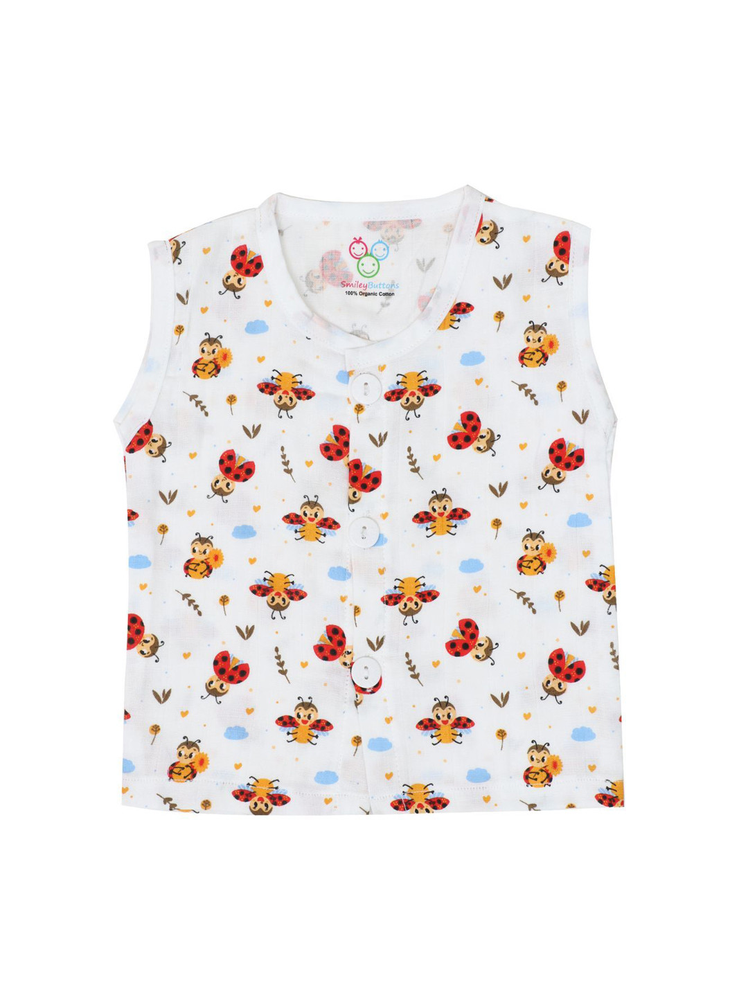 SMILEY BUTTONS Unisex Infant Round Neck Printed Cotton Jhablas MBJ-012_0-6M