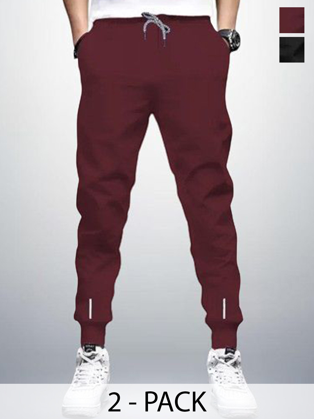 REYA Men Pack Of 2 Mid Rise Cotton Joggers