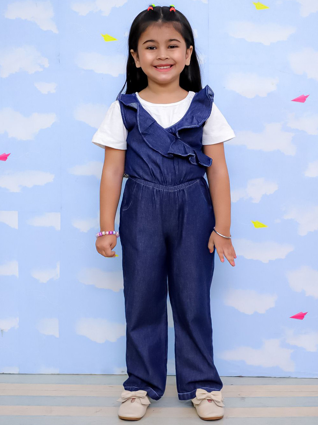The Mom Store Girls Pure Cotton Basic Jumpsuit