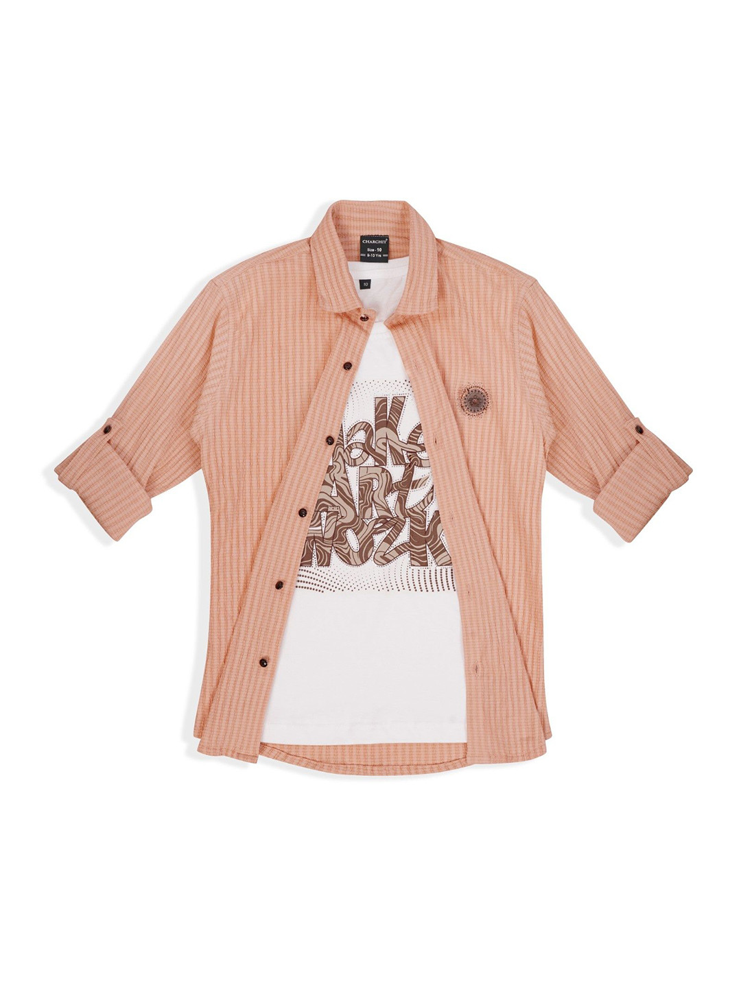 CHARCHIT Boys Striped Spread Collar Comfort Cotton Casual Shirt With T-shirt