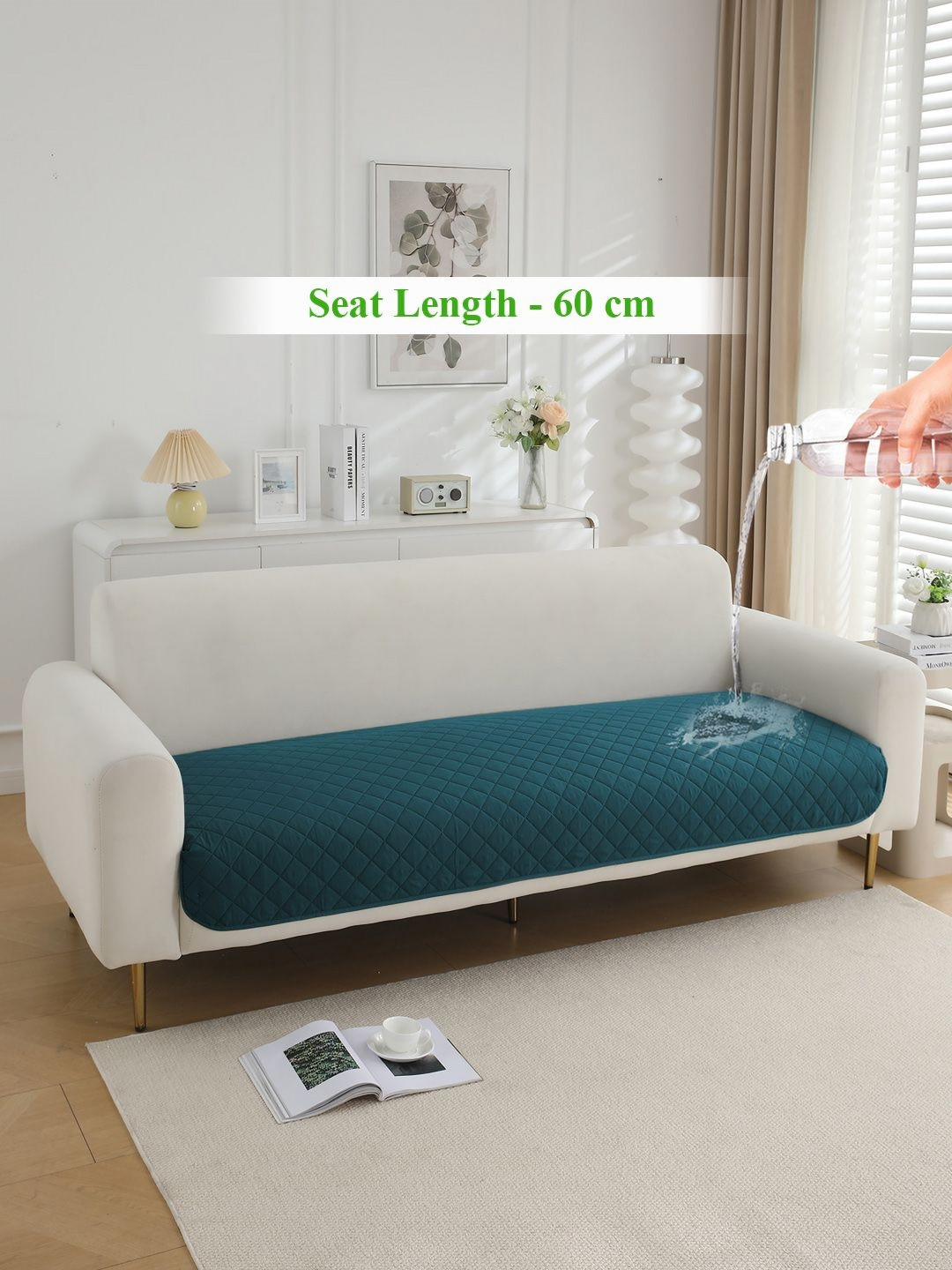 HOKIPO Blue Waterproof Polyester Quilted 60 cm Sofa Cover Mat
