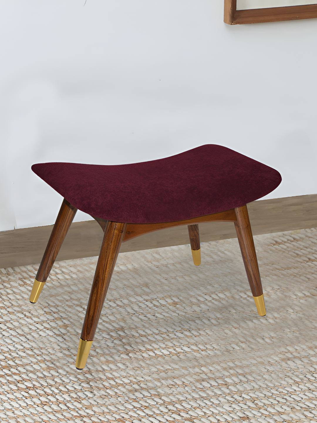 GLOBALLY INDIAN Maroon Sheesham Wood Stool With Cushioned Seat