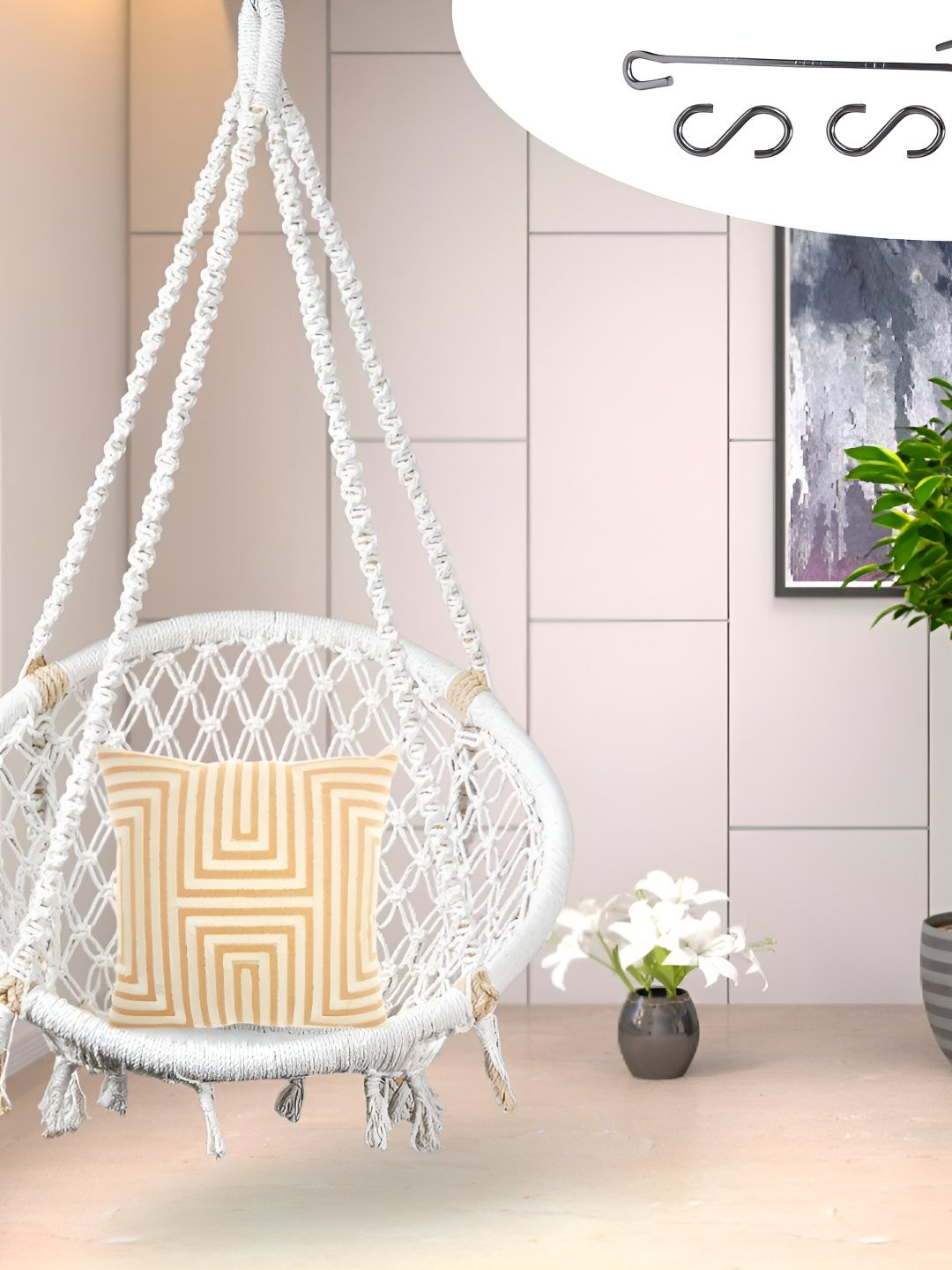 Swingzy White & Yellow Hammock Hanging Swing With Cushion