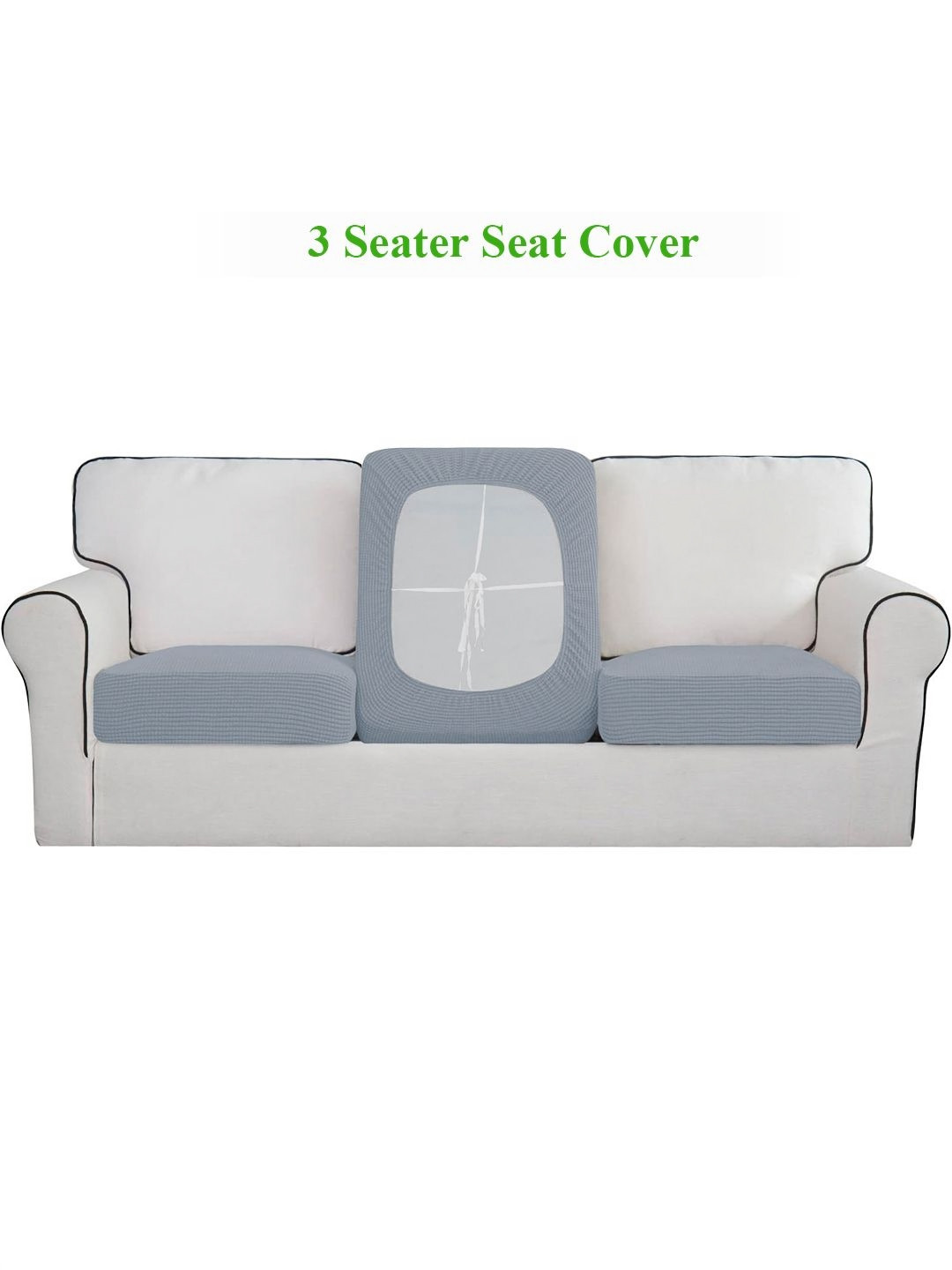 HOKIPO Grey Jacquard 3 Pieces Jacquard 3 Seater Sofa Seat Cushion Covers