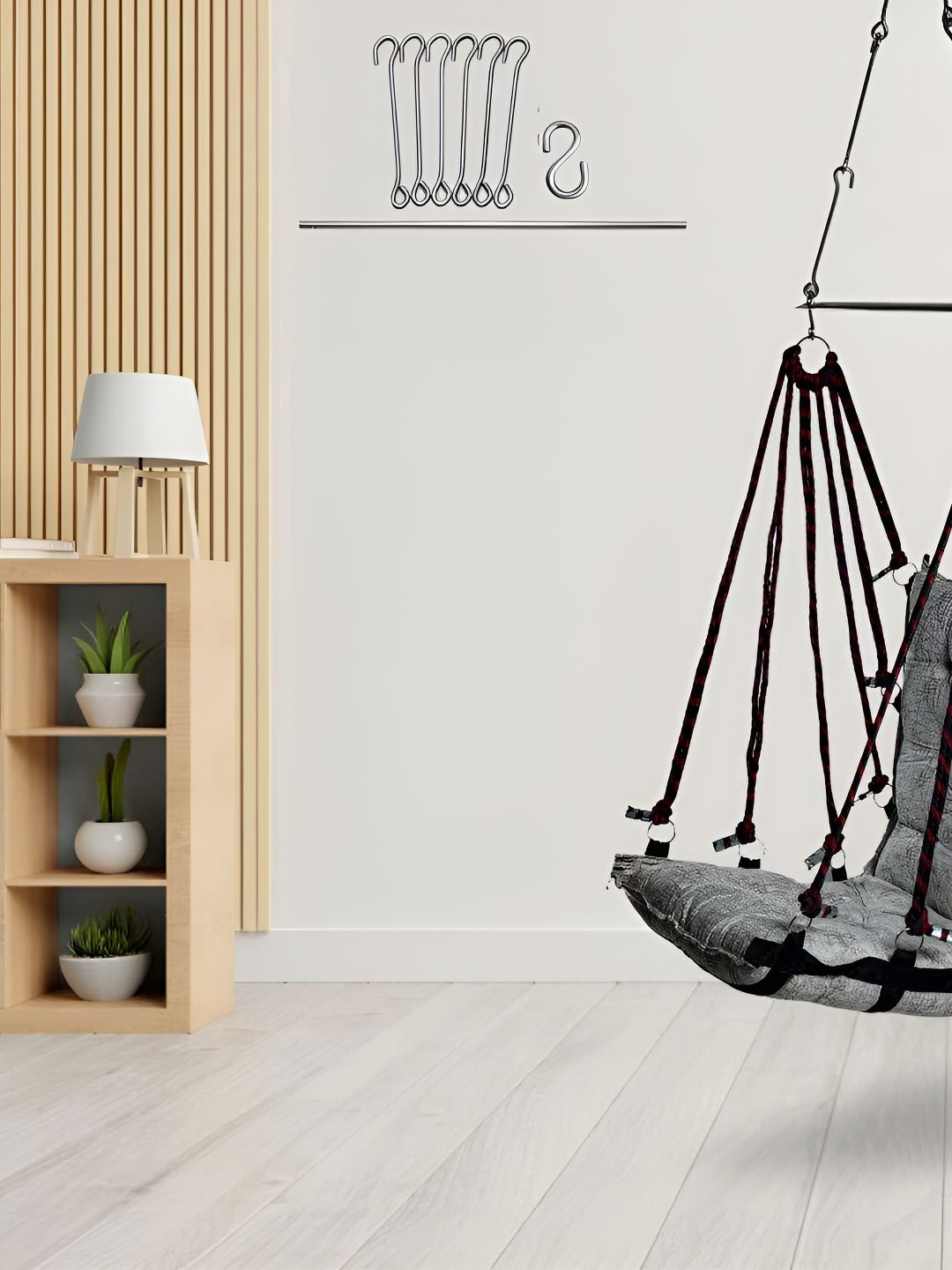 Swingzy Grey & Black Rectangle-Shaped Hammock Swing Chair With Accessories Set