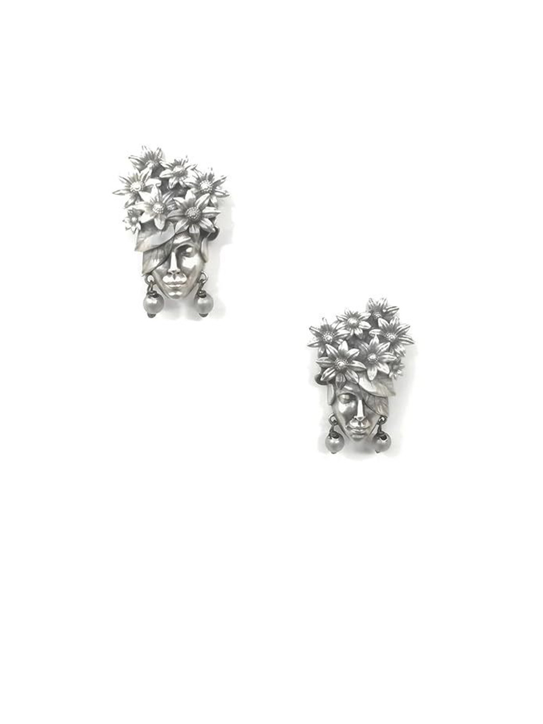 Dulcett Silver-Plated Oxidized Contemporary Face Shape Studs