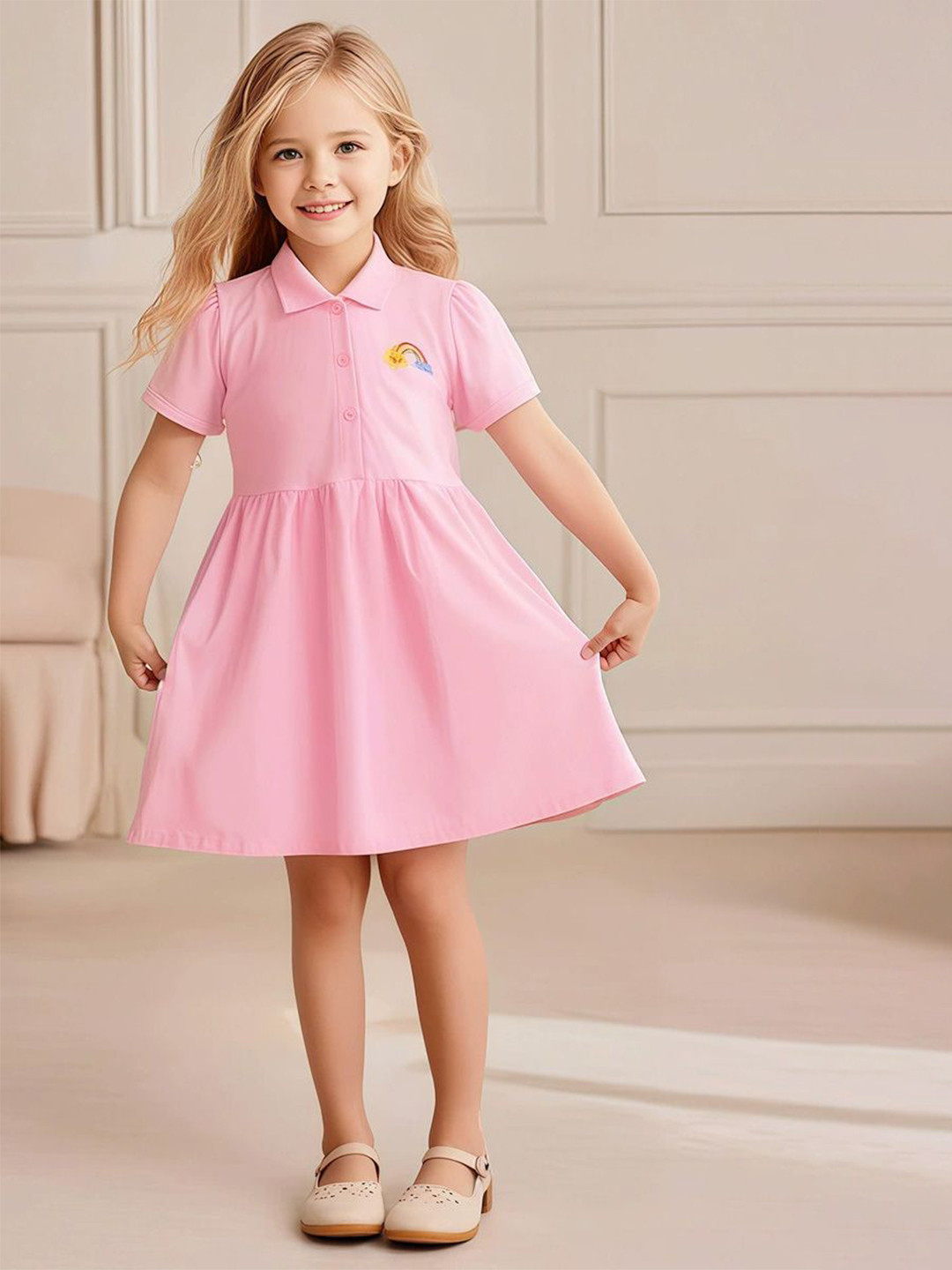 JC SPARKLE Girls Shirt Collar Fit & Flare Dress
