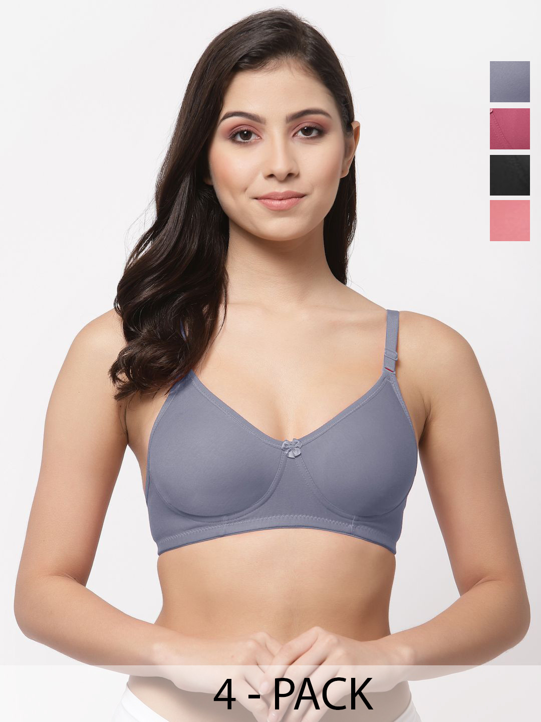 College Girl CG1301 Women Pack Of 4 Full Coverage Non Padded T-shirt Bra