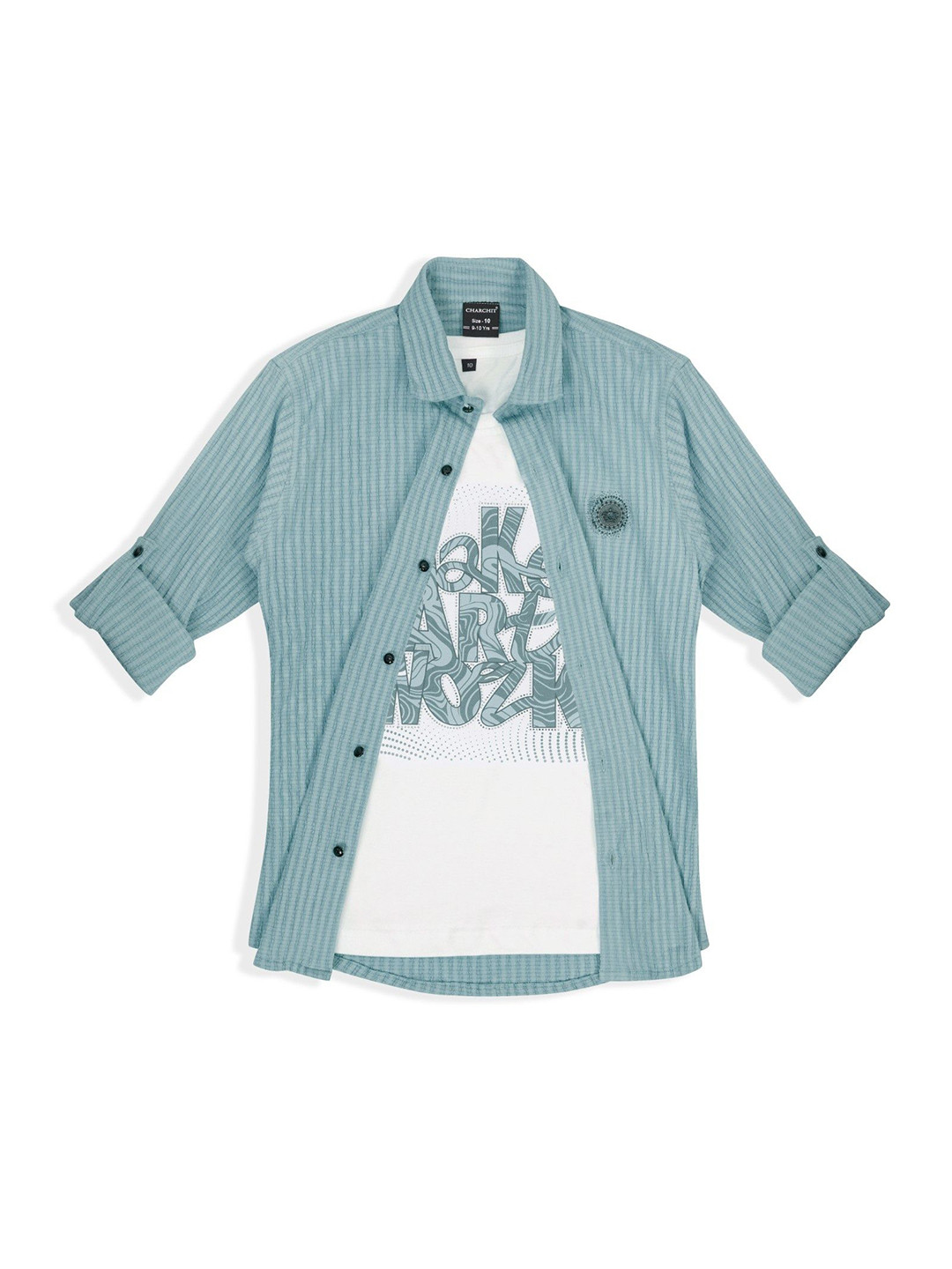 CHARCHIT Boys Striped Spread Collar Comfort Cotton Casual Shirt With T-shirt