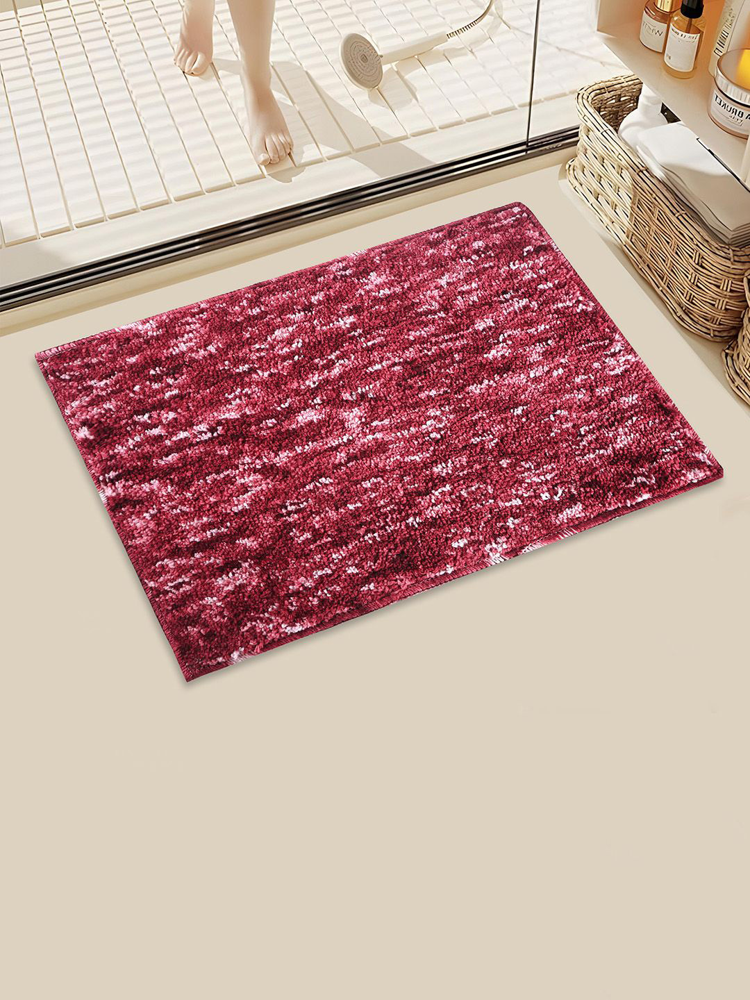 Kuber Industries Maroon & White Anti Skid Mat For Bathroom