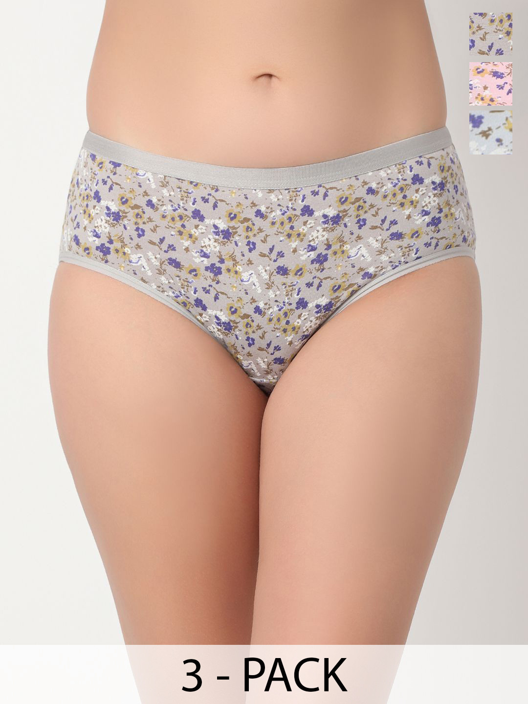 Juliet Pack Of 3 Floral Printed Mid-Rise Stretchable Hipster Briefs 7096-M