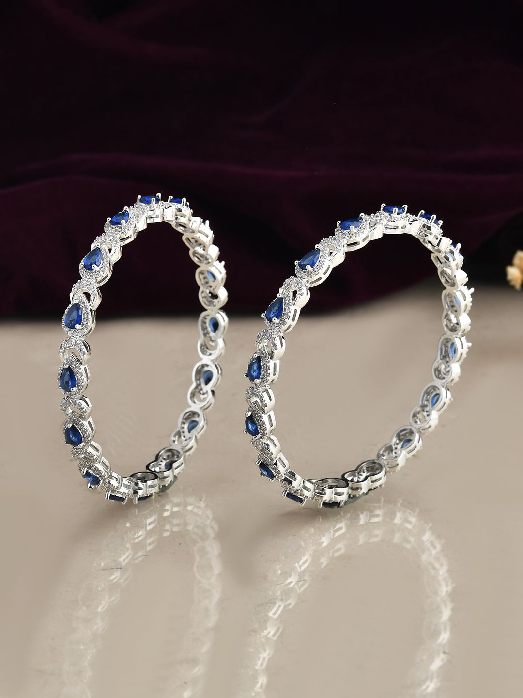 Voylla Set Of 2 Rhodium-Plated Royal Romance Victoria Bangles