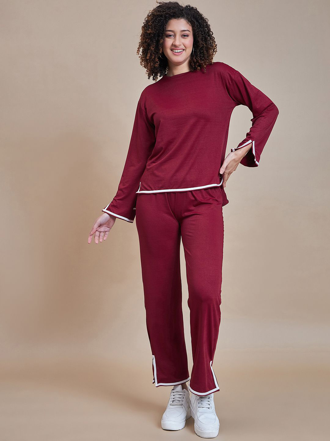 CORSICA Long Sleeves Contrast Piping Top With Trouser