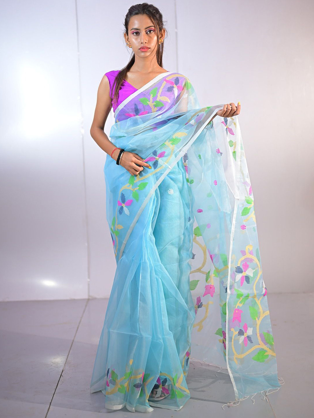 PREOSY Floral Printed Silk Cotton Bomkai silk Saree