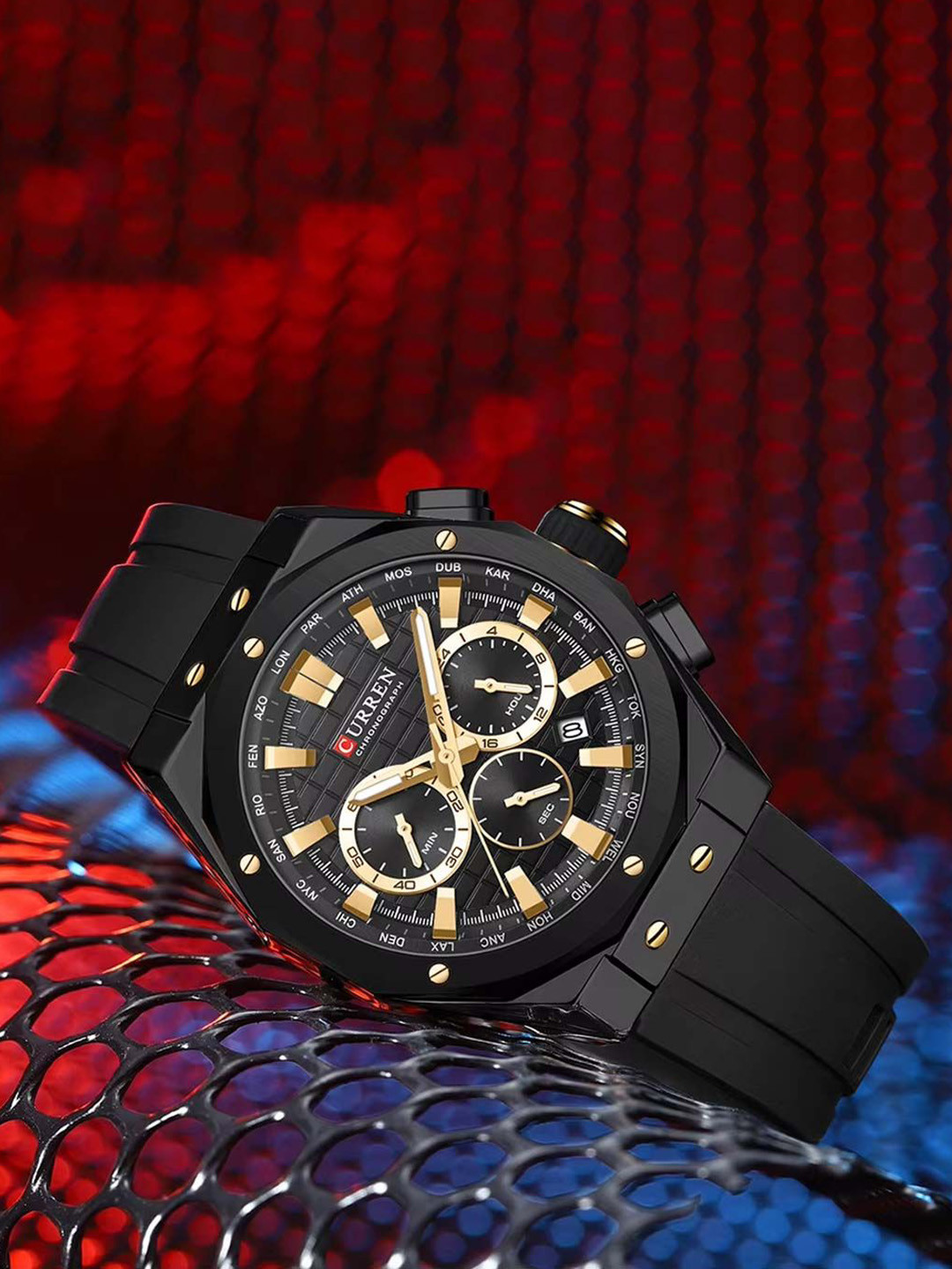 Curren Men Brass Dial & Bracelet Style Straps Analogue Watch CR-8464-Black