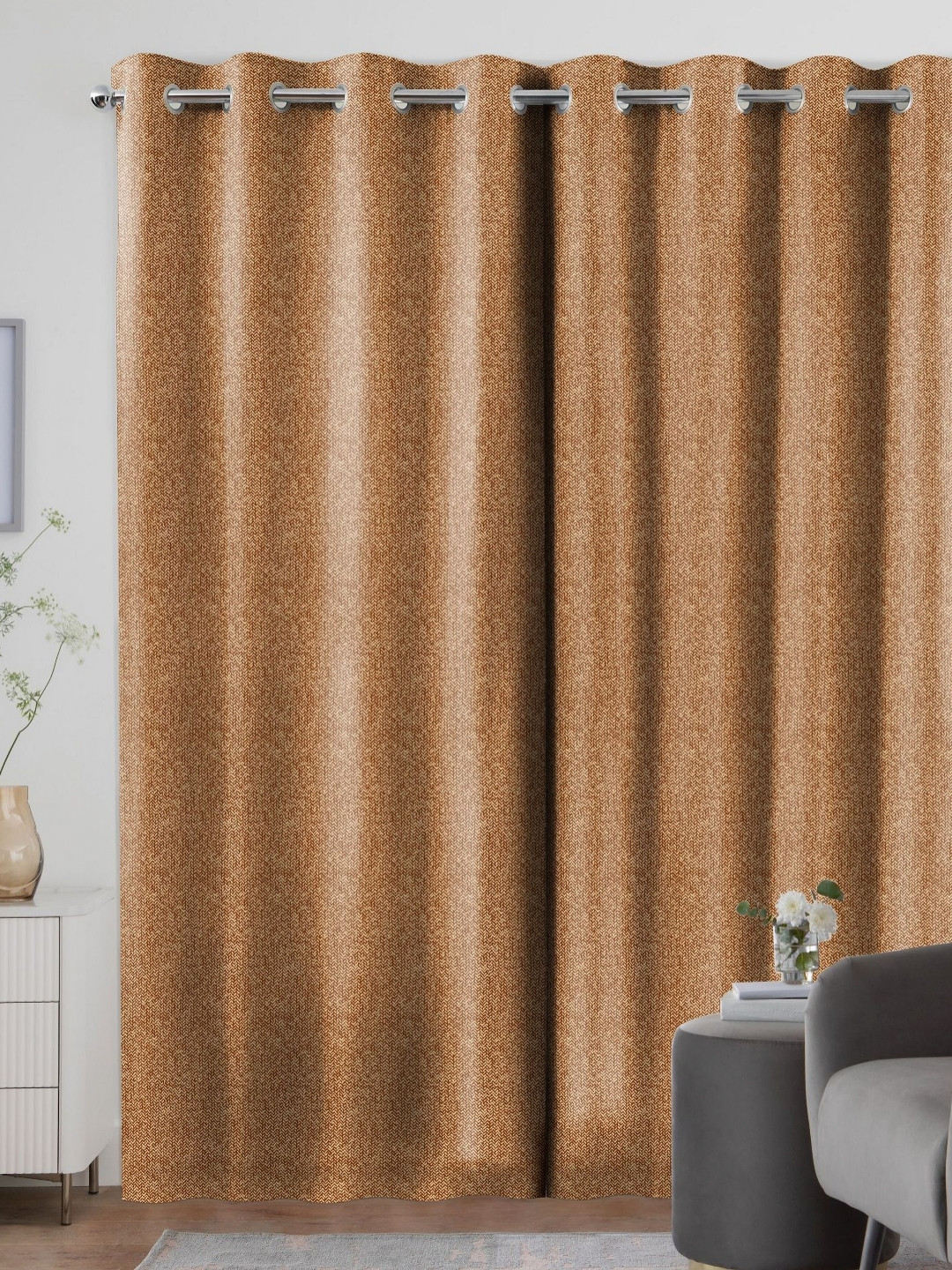 Myntra Elegant Homes Mustard Set of 2 Black Out Door Curtain