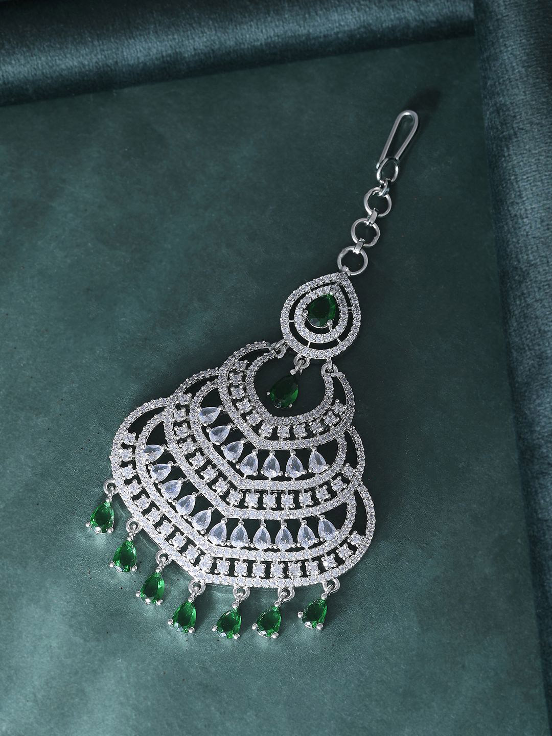 Voylla Rhodium-Plated American Diamond Studded Jhumar Passa Head Jewellery